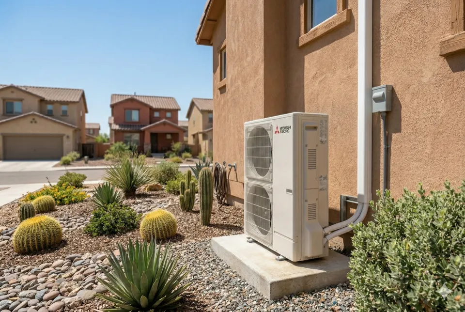 Heat pump in landscaping